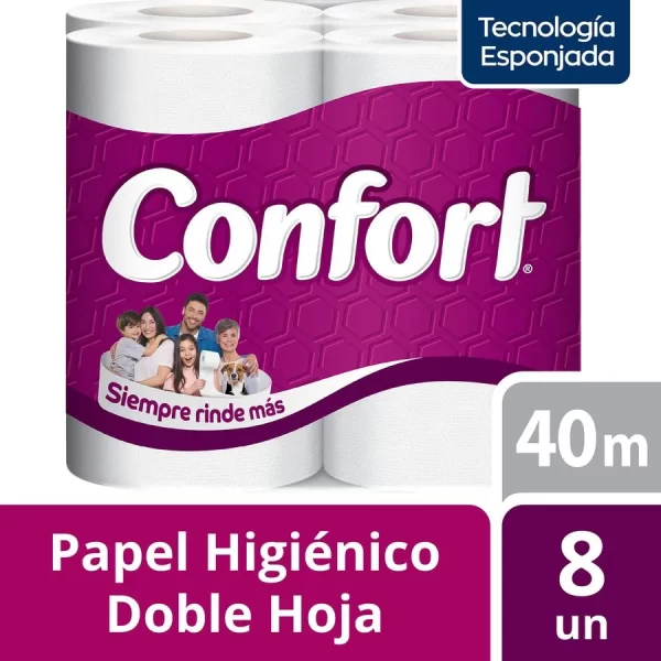 PAPEL HIGIÉNICO CONFORT 40MTS, 8 UNID X PACK, DOBLE HOJA - Imagen 2